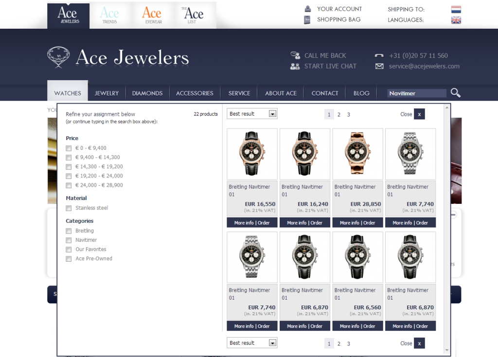 Ace Jewelers Search Function 2.0
