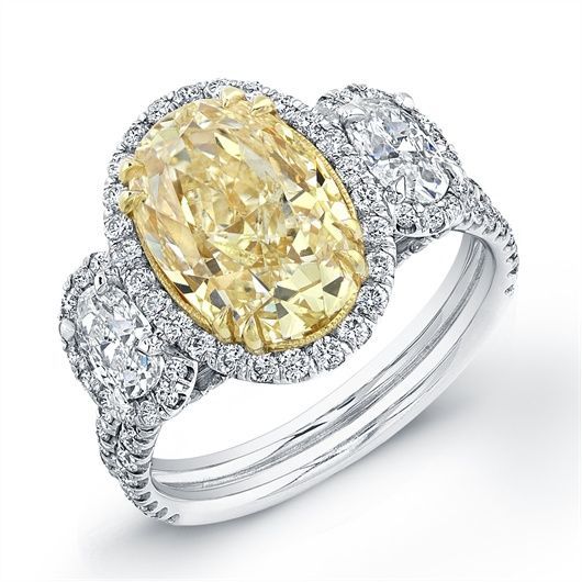 Ace Fine Jewelry Fancy Intense Yellow Oval Trilogy Ring