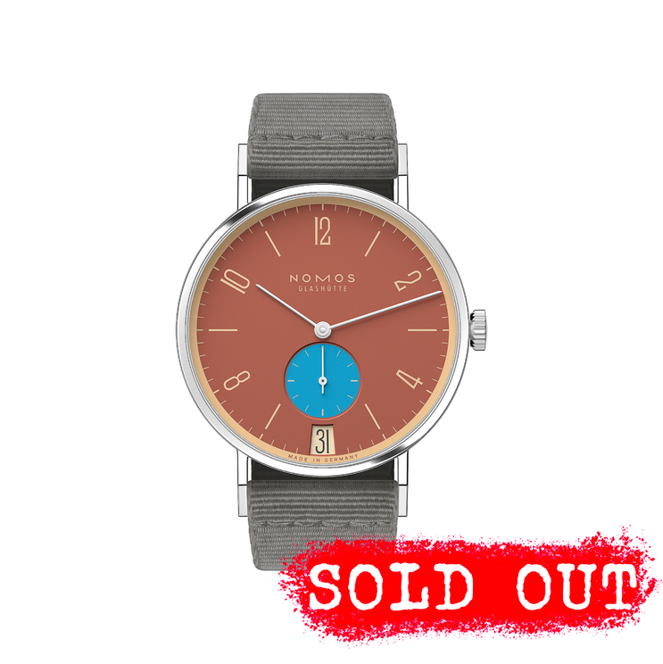 Nomos Tangente 38 Date Ziegelblau 175 Years of Watchmaking Glashutte 179.S27