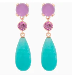 Bron Catch Earrings / Amethyst Pink Sapphire and Amazonite 
