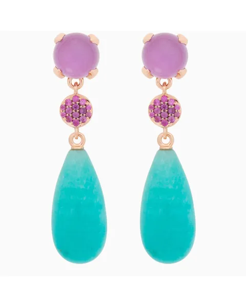 Bron Catch Earrings / Amethyst Pink Sapphire and Amazonite 