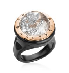 Royal Asscher Stars Stellar Black Ceramic Ring / Rose Gold