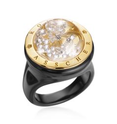 Royal Asscher Stars Stellar Black Ceramic Ring / Yellow Gold