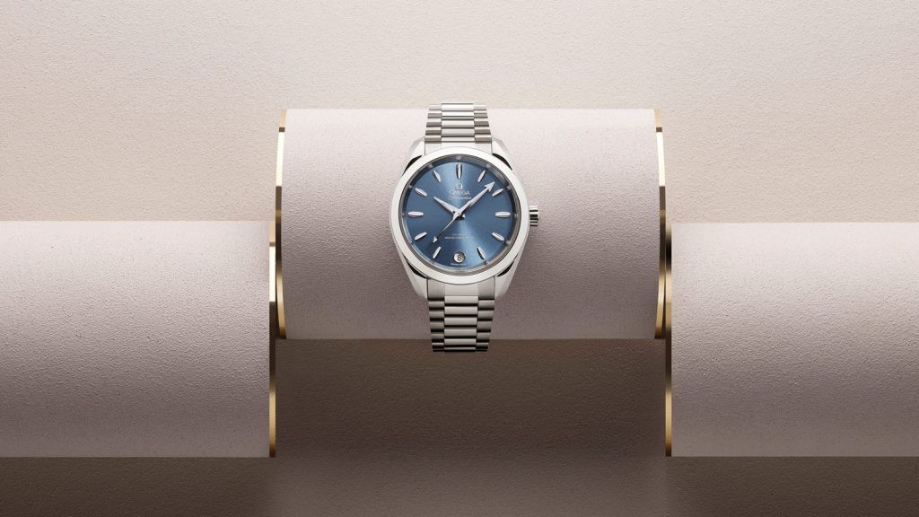 new 2022 Omega Seamaster Aqua Terra 34mm watch with sea blue dial